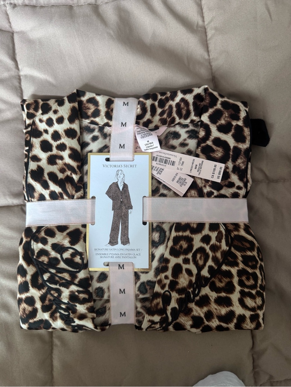 Victoria's Secret brand new Leopard Satin Kids Pajama Set - Brown, Black, Cream